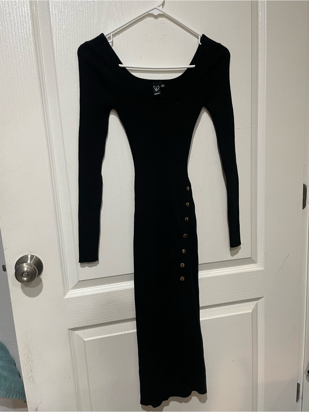 Windsor Black Long Sleeve Midi Dress with Side Buttons